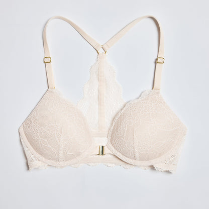 Lace Racerback Lift Up Bra Sand