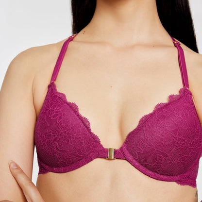 Lace Racerback Lift Up Bra Cerise