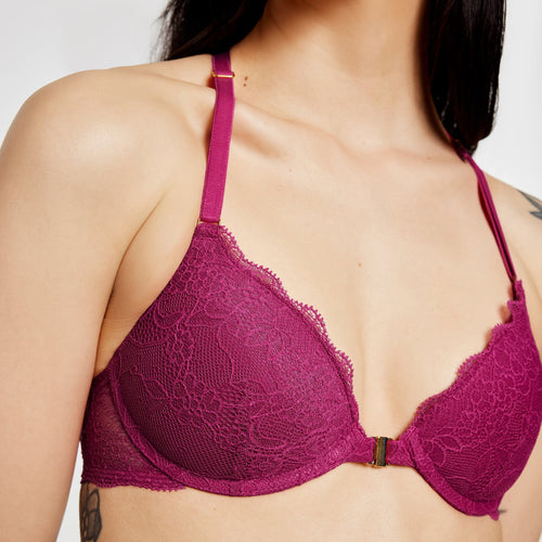 Lace Racerback Lift Up Bra Cerise