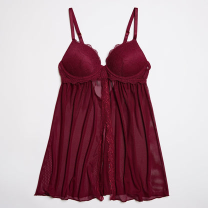 Lace Lift Up Babydoll Set Black Cherry