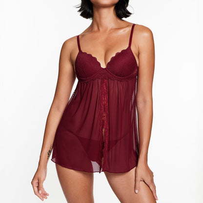 Lace Lift Up Babydoll Set Black Cherry