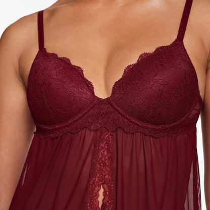 Lace Lift Up Babydoll Set Black Cherry